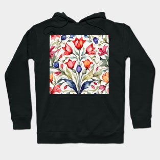 Red Orange Blue Turkish Tulips Ottoman Pattern Hoodie